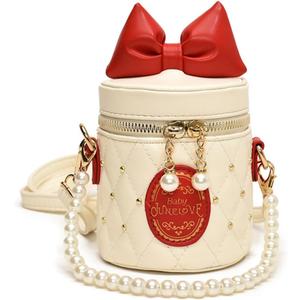 Little Girls Purse, Beaded Mini Bucket Bag Crossbody with Pearl Chain, Princess Purse for 3-8 Years Birthday Gift