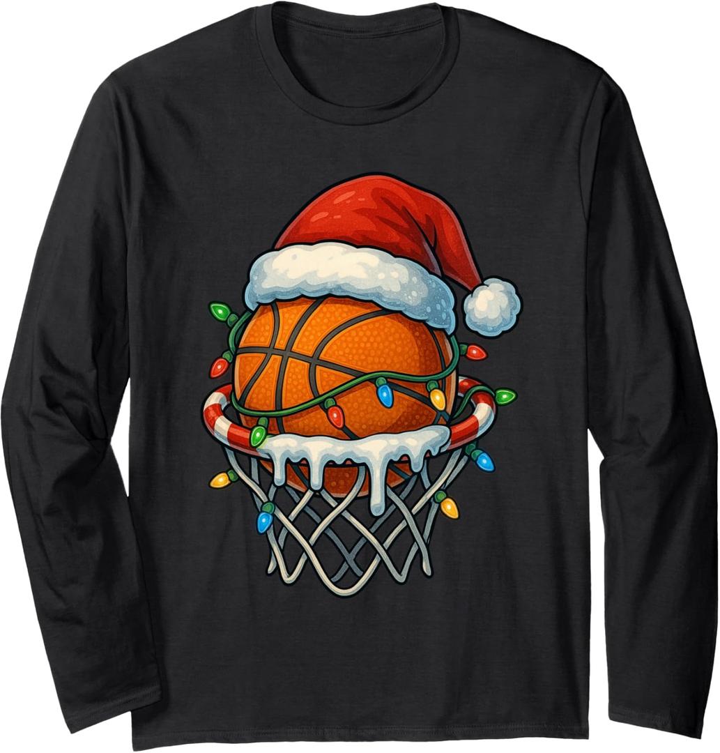Christmas Basketball Ice Cream Drip for Boys, Kids, Men Long Sleeve T-Shirt, XL