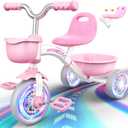 Toddler Tricycle for 1-3 3-5 Year Olds, Toddler Toys Baby Bike, Toys for Ages 2-4, 3-Level Adjustable Seat, 3 Colorful Lighting Wheels, 2 3 4 5 Year Old Girl Birthday Easter Gifts Pink