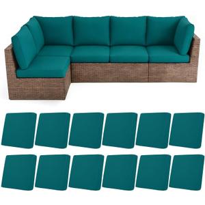 HEBE Stretch Patio Cushion Covers Set 12pcs,Waterproof Outdoor Couch Covers Replacement,Washable Reusable Seat Cushion Slipcovers for Patio Furniture Protector,Chair Cushion Cover