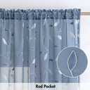 MIULEE Dusty Blue Sheer Curtains 2 Panels Embroidered Leaf Patterned Rod Pocket Floral Semi Sheer Faux Linen Window Curtains Drapes Set for Living Room Bedroom Dining Room, 52x84 Inches Long