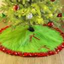 Red and Green Christmas Tree Skirt Furry Plush Lime Green Christmas Tree Skirts Whimsical Xmas Decorations Holiday Glittering Dot Mat Faux Round Carpet for Home Xmas Party Decor(48 Inch)