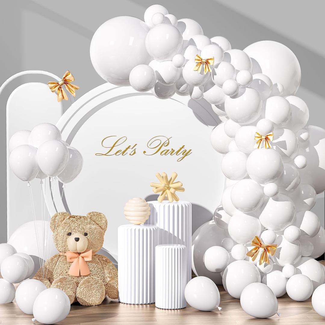 135pcs White Balloons Different Sizes 18" 12" 10" 5" White Latex Balloon Garland Arch Kit for Boys Girls Birthday Baby Shower Wedding Anniversary Graduation Party Decorations