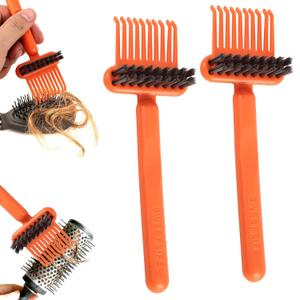 2pcs 2-in-1 Comb Cleaner with Pick and Bristles, Hair Brush Cleaner Tool Hairbrush Cleaning Rake for Home Salon Travel Use Effectively Clear Hair Dust Grease and Dirt (orange)