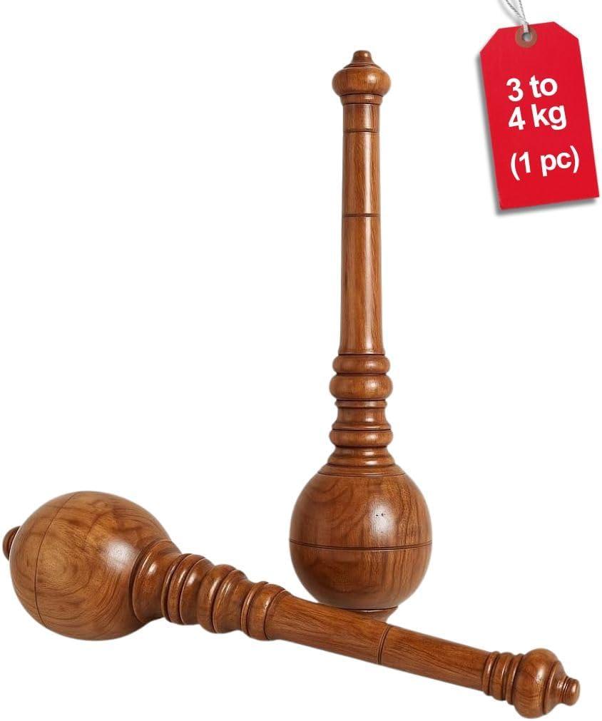 KNK GADA Fitness BAR Indian Club Hanuman MACE Shoulder Equipment MEEL Karla KATAI Fitness Durable Wooden Equipment (3 - 4 Kg, Assorted)
