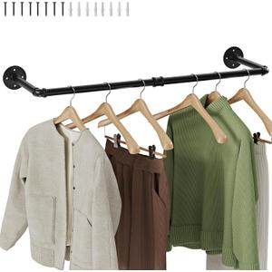 Wall Mounted Clothes Rack, Industrial Pipe Clothing Rack 28 Inch Black, Wall Clothes Hanger for Bedroom, Cloakroom, Closet, Hallway, Boutique Display, Drying Racks Wall-Mount for Laundry