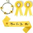 Xinnun 4 Pieces Mom to Be Sash Baby Shower Decoration Sunflower Themed Sash for Mommy and Dad Corsage Pin with Sage Green Leaf Flowers Crown for Baby Shower Party Favors Gender Reveal (Yellow)