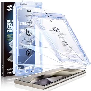 SMARTDEVIL [3 Pack for Samsung Galaxy S24 Ultra Screen Protector, Finger Print Reader Compatible, Fast & Easy Installation, Clear 9H Tempered Glass Film, Alignment Frame [Dust-Free & Bubble-Free]