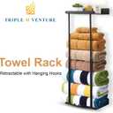 3 x Wall-Mounted Towel Rack  Retractable with Hanging Hooks  Heavy Duty Stainless Steel Organizer for Bathroom, Laundry Room & More (Black)