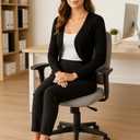 U.Vomade Women's Cropped Cardigan Bolero Shrug Open Front Sweater Long Sleeve S-1X (Black, L)