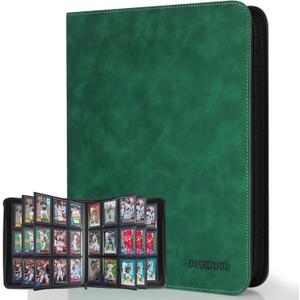 JoyHood Top Loader Binder - 9 Slot Trading Cards Collection Album with Sleeves - Holds 252 Top Loaders, Top Loader Storage Holder for Sports Card, Not for Cards WITHOUT a Top Loader, Dark Green