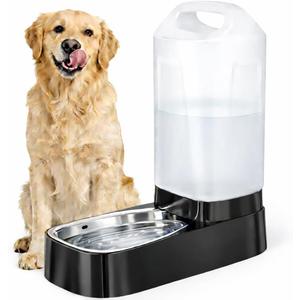 Automatic Dog Water Bowl Dispenser - 2.4 Gallon Gravity Pet Water Dispenser with 304 Stainless Steel Bowl, Dog Auto Feeders Bowls Self Waterer, Easy-Carry Handle for Large Dogs & Cats, Multi-Pet Home