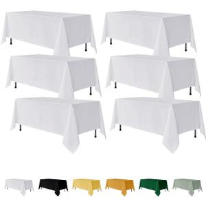 Fitable 6 Pack White Rectangle Table Clothes - 90 x 132 Inch - Wrinkle and Stain Resistant Fabric Tablecloths, Washable Polyester Table Covers for Wedding, Party, Banquet, Formal Events
