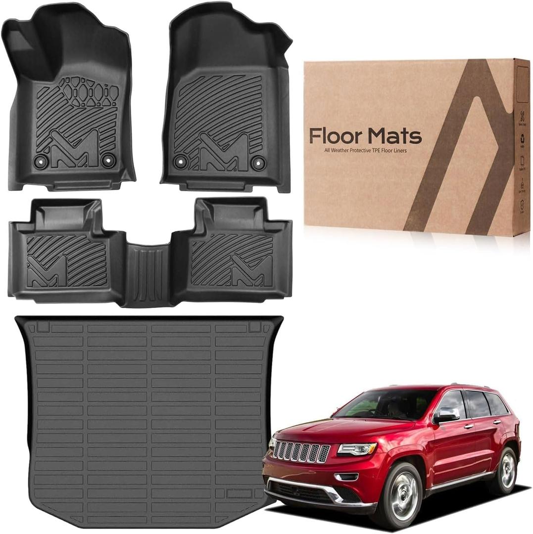 TPE Automotive Floor Mats & Cargo Liner Custom for 2016-2021 Jeep Grand Cherokee & 2022 WK (Not for L), All Weather Cover Protection Waterproof Black Floor Liner Front & Rear Row Full Set Car Mats, For 2016-2021 | Jeep Grand Cherokee & 2022 WK (Not for L) |
