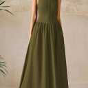 PRETTYGARDEN Maxi Dresses for Women 2026 Summer Casual Sleeveless Patchwork Flowy Vacation Sundress Knit Long Work Tank Dress (Army Green, Small)