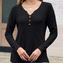 Edelqual Womens Long Sleeve Tops 2025 Fall Winter Sweater Casual Henley V Neck Shirts Light Tunic Trendy Fashion Clothes (L)