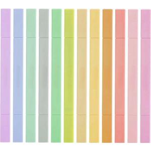for Dual Tip Aesthetic Highlighters, 12Pack, Chisel & Fine Tips, Pastel Colors, Cute