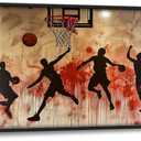 Flintis Large Basketball Sports Framed Wall Art Basketball Players Pictures Wall Decor Abstract Graffiti Canvas Painting Print Artworks Framed for Living Room Bathroom Master Bedroom 60L X 30W