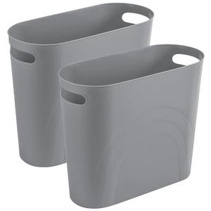 rejomiik Small Trash Can, Slim Garbage Can Plastic Waste Basket with Handles 3.5 Gallon Container Bin for Narrow Spaces Bathroom, Bedroom, Kitchen, Office at Home, 2 Pack Grey
