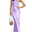 MEROKEETY Women 2025 Summer Strapless Satin Tube Bodycon Backless Wedding Guest Maxi Dress, Purple, S