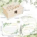 52 Pcs Wedding Eucalyptus Baby Shower Advice Cards Box Set Greenery Baby Shower Party Decor with Pine Wood Box Showing Card And 50 Wishes Cards Game Ideas Themed Rustic Advice Birthday Bridal Shower