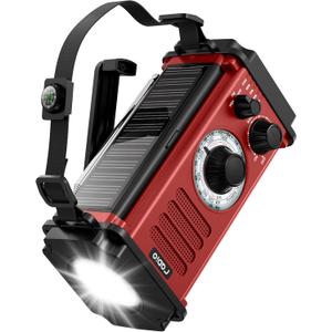 10000wAh/37000mWh Emergency Hand Crank Radio, Solar AM FM NOAA Weather Radio, 5 Charging Methods, Torch & LED Reading Light, SOS Alarm for Winter Storm Emergency, Red