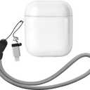 KUWATA Case for AirPods 1st & 2nd, Come with Lanyard & USB-C to Lightning Adapter, Medium-Firm Premium TPU, High-Transparency, Long-Term Anti-Yellowing, Anti-Detachment Design for The Lid (Clear)