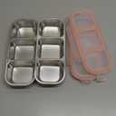 2Pack Reusable Stainless Steel Snack Containers with Leakproof Lids 3 Compartment, Stackable Metal Food Storage Lunch Boxes for Adults, Meal Prep, Travel, Office (Orange)