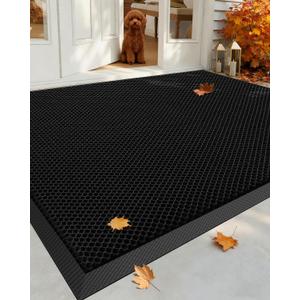 Color&Geometry High Stretch Elastic Silk Doormat, Large Front Door Mat Outside Entrance, Outdoor Door Mat for Patio,Quick-Dry & Heavy-Duty, Non-Slip Rubber Large Doormat, 48"x72" Black