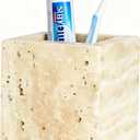 Sleek Marble Toothbrush Holder,Multi-Functional Stone Toothbrush Holder,Cutlery Tray,Fits Pens, Makeup Brushes & Sundries Storage (Beige Travertine)