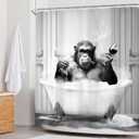 Newsely Funny Monkey Shower Curtain 60Wx72H Inch Chimpanzee in Bathtub Black White Animal Wildlife Boys Men Shower Curtain Bathroom Set Modern Cool Waterproof Bath Decoration Accessories Home Decor