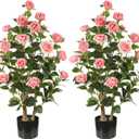 Artificial Camellia Tree, 3FT, Pink Flowers, 2 Pack