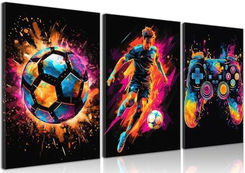 BGFCE Canvas Wall Art Decor, Paintings Art Game Controller Color Splash Ink Canvas Painting, Posters for Room Aesthetic, Soccer Canvas Wall Art for Boys Room Decor 12×16 - Unframed Set of 3