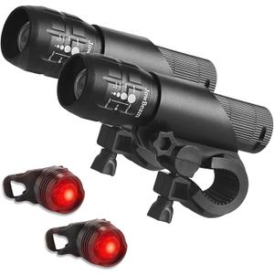 2 Packs Bike Light Set Super Bright Focus Adjustable Front Headlight and Rear LED Mountain Bicycle Light, Mount Included JB866 (Balck)