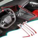 Real Soft Carbon Fiber Central Control Switch Side Trim Strip Compatible with Corvette C8 2020-2023,arbon Fiber Car Central Control Decorative Strips Sticker Interior Accessories Red