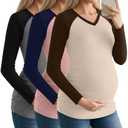 Velvelhall 3 Pack Women's Maternity Shirts, Stylish Colors, Small (S)