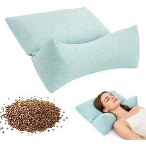 vocheer 3-in-1 Detachable Buckwheat Pillow for Sleeping, 18"X14" Buckwheat Hull Pillows, Cervical Neck Pillow for Pain Relief, Adjustable Height and Firmness, Firm Support for Back Sleepers