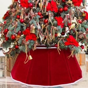Christmas Tree Collar Red Velvet Foldable Christmas Tree Ring Tree Skirt for Artificial Trees Base Stand Cover Christmas Tree Decoration