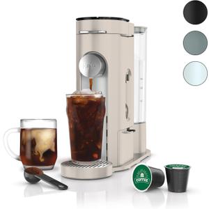 Ninja Pods & Grounds Single-Serve Coffee Maker, K-Cup Pod Compatible, 56-oz. Reservoir, 6-oz. Cup to 24-oz. Travel Mug Brew Sizes, Iced Coffee Maker, Stone, PB041ST