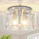 15'' Modern Brushed Nickel Semi Flush Mount Ceiling Light, Hallway Light Fixtures, 3-Light Glass Ceiling Lights for Entryway Kitchen Dining Room Foyer Bedroom Laundry Room Bathroom Lighting Fixtures