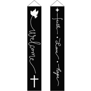 Faith love hope Front Door Banner Christian Welcome Spring Hanging Banner Porch Sign Indoor Outdoor Home Wall Holiday Party Decor 12 x 72 Inch
