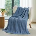 Amlie Home Knit Throw Blanket, Soft Chenille Cozy Breathable Chevron Chunky Decorative Blanket for Couch, Bed & Sofa, French-Inspired Lightweight Warm Gift for Women, Washed Blue, 50"x60"