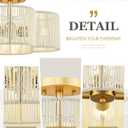 Rattan Light Fixtures Ceiling Mount, 4-Light 14" Boho Semi Flush Mount Ceiling Light with White Hand-Woven Shade in Quatrefoil Shape for Kitchen Nursery Bedroom, Gold, AD-22007-4SF-RA-WH