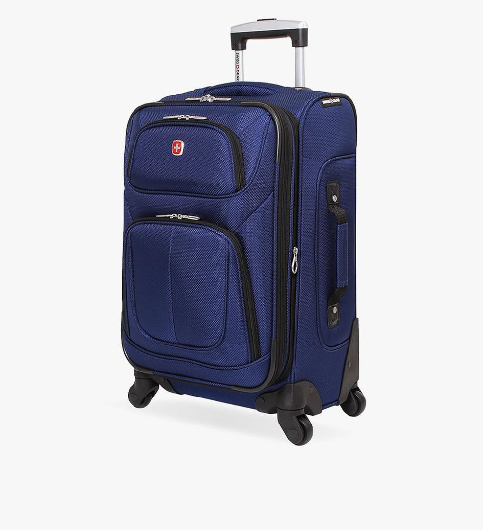 SwissGear Sion Softside Expandable Luggage – Carry-On Suitcase with 360 Degree Wheels & Retractable Handle – 21 Inch, Perfect for 1-3 Night Trips – Blue