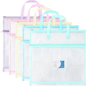 5 Pcs Sew Project Bags 16 x 16 Inch Quilting Craft Organizer Storage Bags with Handle and Pocket Jumbo Sew Quilting Mesh Bags for Quilters Knitting Stitching Crafter, 5 Colors(Macaron)