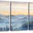 Wall Decor for Bedroom 3 Panel Sunrise Misty Forest Print Picture Paintings Wall Art for Living Room Bathroom Framed Canvas Artwork Modern Room Wall Decorations Size 16x24 x 3 Piece Ready to Hang