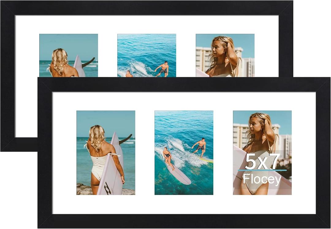 10x20 Picture Frame with Tempered Glass, 5x7 Picture Frame Collage, Display Three 5x7 Photos with Mat or 10 x 20 Pictures without Mat - Horizontal or Vertical Wall Mounting, 2 Pack, Black