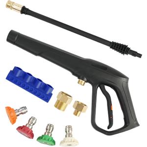 Pressure Washer Gun Set, Max W.P. 2320PSI, B.P. 5000PSI, Replacement for Ryobi Powerstroke Karcher Greenworks, M22-14mm & M22-15mm Fitting, 4 Stainless Steel Nozzle Tips & Holder