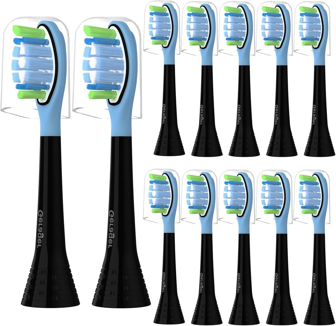 Toothbrush Heads Compatible with Philips Sonicare C3 C2 G3 A3 W2 Replacement Heads, 12 Pack Brush Heads Compatible with Philips Sonicare Snap-On Toothbrush Handles, Black