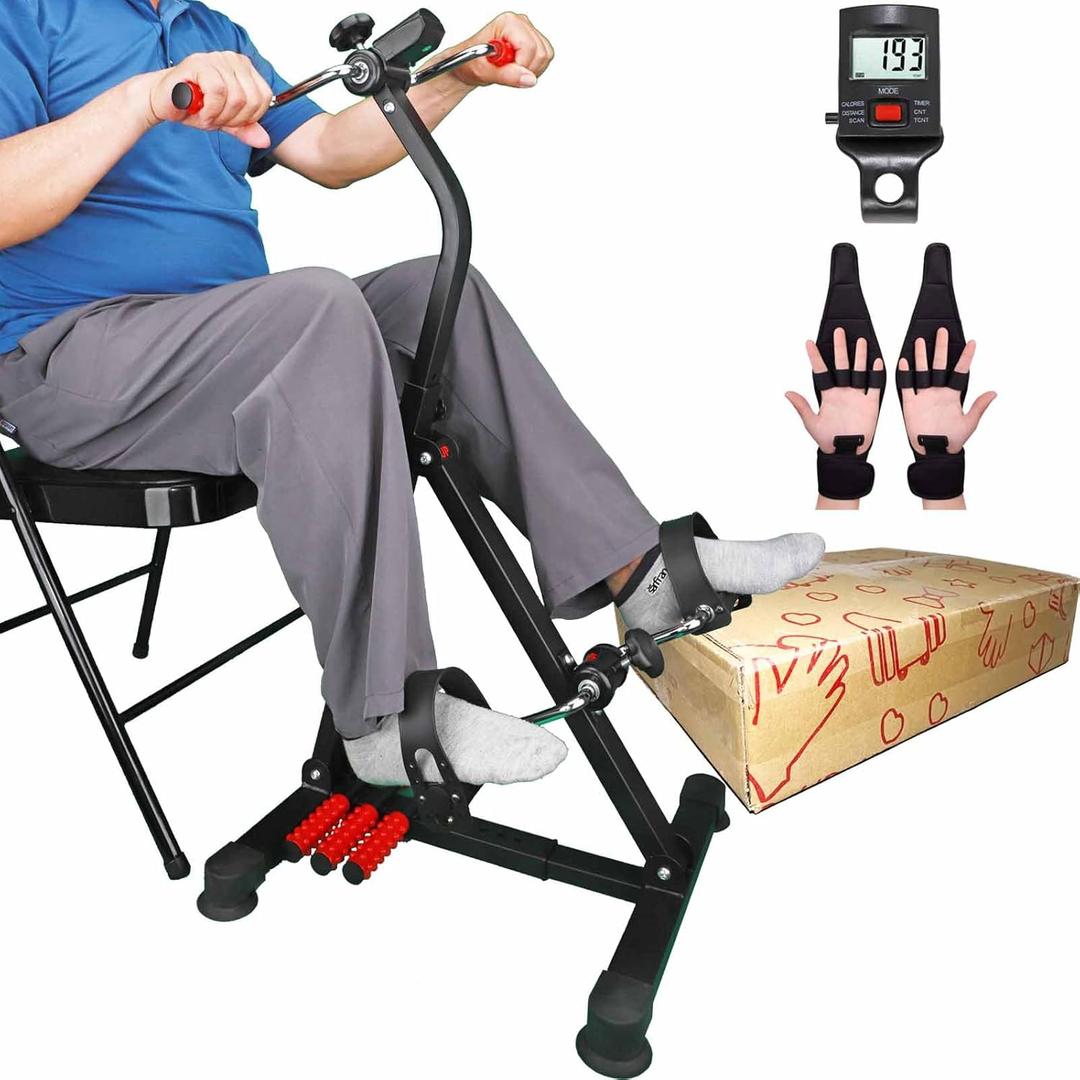 Pedal Exerciser Bike Hand Arm Leg and Knee Peddler Adjustable Fitness Equipment for Seniors, Elderly Home Dual Pedal Exercise Bike for Total Body - Great Gift for Elderly Rehab (Upgraded Version with Monitor)